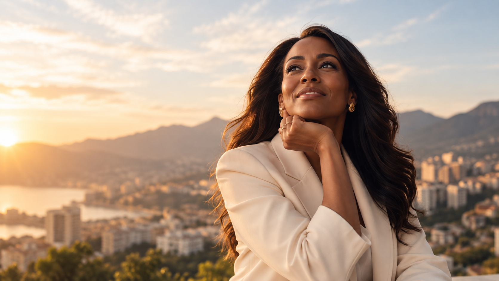 Barbara M au lever du soleil, regard tourné vers l'horizon